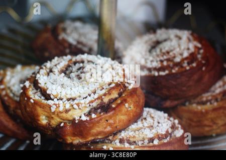 Cinnabon buns in the window of a bakery in Tallinn Old Town, Estonia Stock Photo