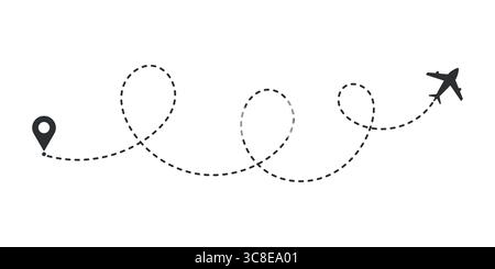 Airplane with dotted line route or Airplane flight line path Stock Vector