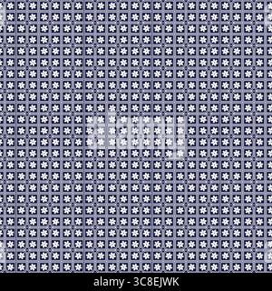 "Seamless Floral Tile Pattern with Blue Grid Background – Decorative Repetitive Vintage Vector Design" Stock Vector
