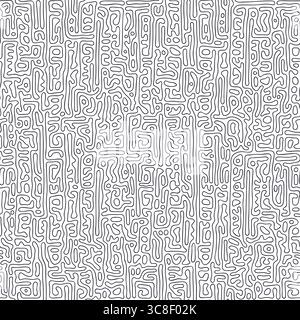 Black and white thin lines seamless Turing pattern Stock Vector