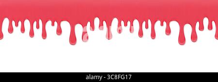Pink dripping paint creating a striking abstract border on a blank white background, ideal for artistic or promotional designs. Realistic 3D vector ba Stock Vector