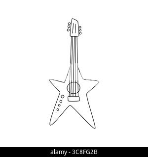 Outline drawing of a unique star-shaped electric guitar depicted in minimalist style. Perfect for music and entertainment-themed creative projects and Stock Vector