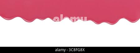 Vivid illustration of a pink liquid glaze dripping over a white background, evoking a sweet and playful ice cream, jam or dessert theme. 3D vector bac Stock Vector