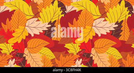 Bright colorful autumn foliage continuous background. Simple pattern of red, orange, yellow, brown leaves. Fall print for textile, background Stock Vector