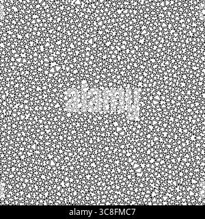 Abstract background with geometric mosaic shapes. Tiny triangles in size. Black and white style. Rounded triangular cells outlined. Stock Vector