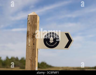Sign for the King Charles III England Coast Path located close to Sizewell beach. Suffolk. UK. Stock Photo