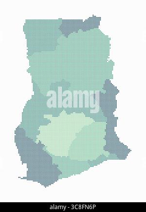Ghana dotted map. Digital style map of the country on white background. Ghana shape with square dots. Colored dots style. Small size squares. Stock Vector