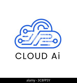 AI Cloud Circuit Logo Modern Cloud Computing and Artificial Intelligence Icon Stock Vector