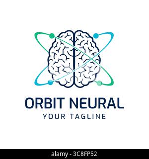 An Abstract Brain Icon Logo With Orbiting Rings, Symbolizing Data Exchange, Intelligence, And AI-Powered Neural Connections. Ideal For AI Technology C Stock Vector