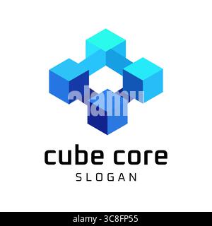 Modern Cube Logo Design with Connected Geometric Concept. Compatible Data, Digital Services, Software, Cloud Technology. Stock Vector