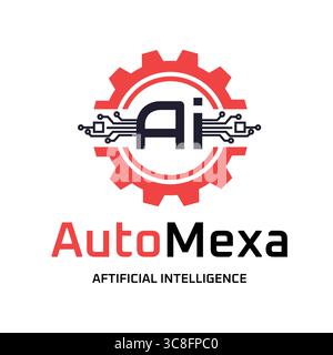 AI Gears And Circuits Logo For Artificial Intelligence Automation Technology, Robotics, Industrial Machinery, Engineering And Technology Stock Vector