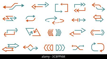 Double reverse arrow. Exchange and repetition symbol, replace icons, transfer or swap signs, linear and silhouetted, UI menu collection, interface Stock Vector