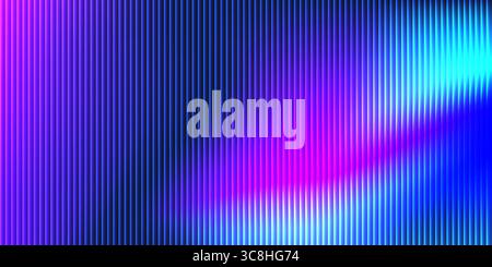 Fractal ribbed glass with glowing purple and blue gradients. Abstract vertical pattern with holographic shimmer. Ideal for Y2K tech designs, futuristic posters or prismatic backdrops. Stock Vector