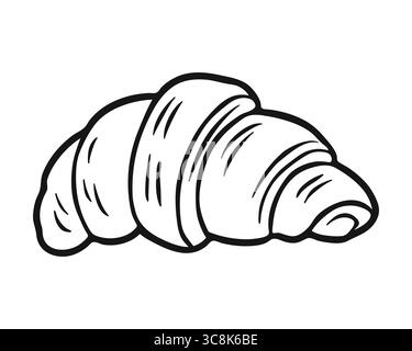 Croissant black outline silhouette on white background. Line art style sketch classic vintage vector design Stock Vector