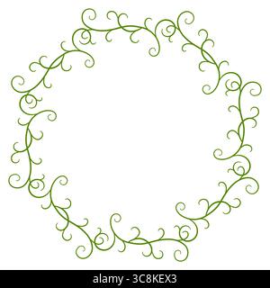 Complex green plant mandala. Intricate curved branches and leaves. . Spring floral round ornament. Luxury fractal design element. Plant vector illustr Stock Vector