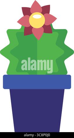 Blooming cactus in blue pot. Vector Stock Vector