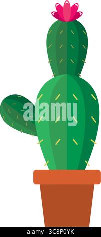 Blooming cactus in brown pot. Vector Stock Vector