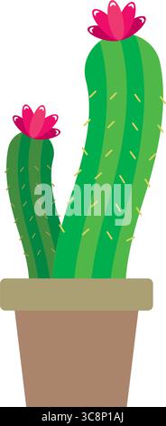 Blooming cactus in brown pot. Vector Stock Vector