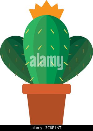 Blooming cactus in brown pot. Vector Stock Vector