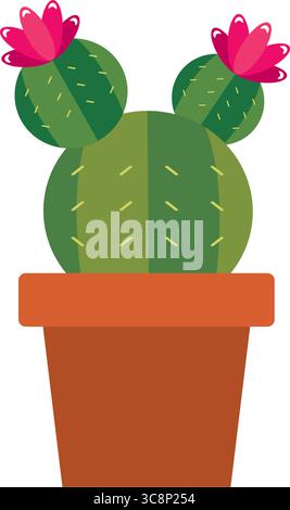 Blooming cactus in brown pot. Vector Stock Vector