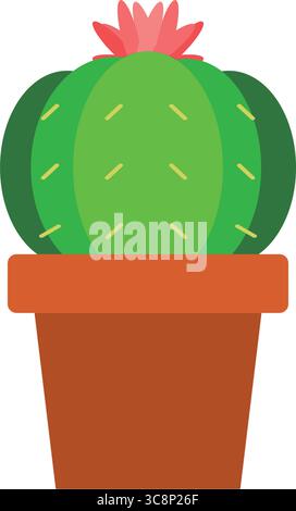 Blooming cactus in brown pot. Vector Stock Vector