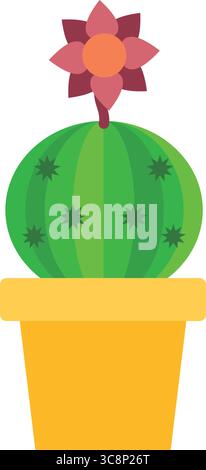 Blooming cactus in brown pot. Vector Stock Vector