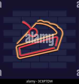 Cake slice with neon cherry. Vector Stock Vector
