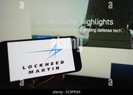 Roosendaal, The Netherlands - August 04, 2025: A mobile phone displaying the company logo of Lockheed Martin, with the company website in the backgrou Stock Photo