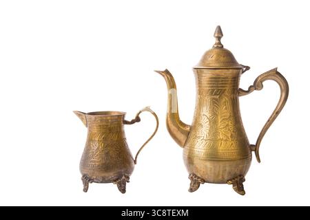 Some turkish vintage coffee pots isolated on white background Stock Photo