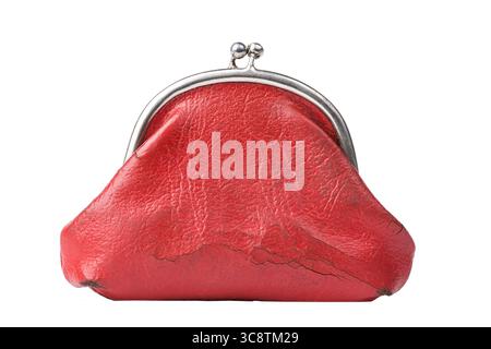 Vintage red change purse isolated on white Stock Photo