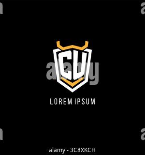 Initial CU geometric shield esport logo monogram design style vector graphic Stock Vector