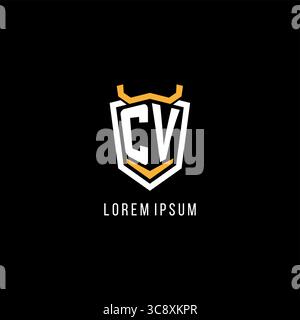 Initial CV geometric shield esport logo monogram design style vector graphic Stock Vector