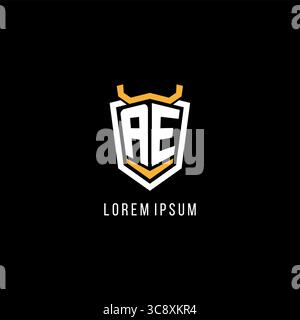 Initial AE geometric shield esport logo monogram design style vector graphic Stock Vector