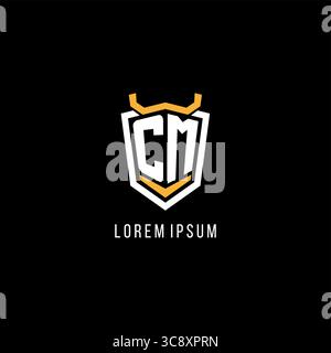 Initial CM geometric shield esport logo monogram design style vector graphic Stock Vector