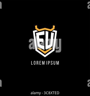 Initial EU geometric shield esport logo monogram design style vector graphic Stock Vector