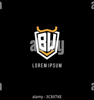 Initial BW geometric shield esport logo monogram design style vector graphic Stock Vector