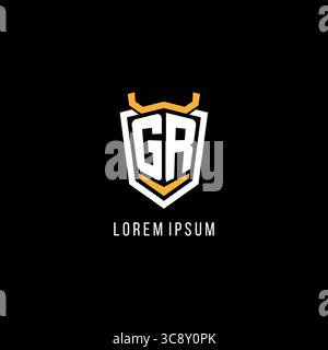 Initial GR geometric shield esport logo monogram design style vector graphic Stock Vector
