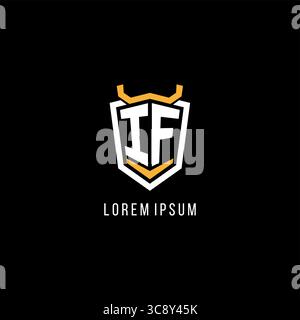 Initial IF geometric shield esport logo monogram design style vector graphic Stock Vector