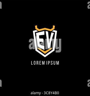 Initial EV geometric shield esport logo monogram design style vector graphic Stock Vector