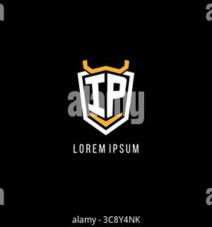 Initial IP geometric shield esport logo monogram design style vector graphic Stock Vector
