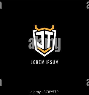 Initial JT geometric shield esport logo monogram design style vector graphic Stock Vector