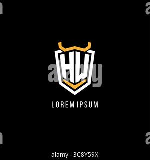 Initial HW geometric shield esport logo monogram design style vector graphic Stock Vector