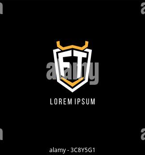 Initial FT geometric shield esport logo monogram design style vector graphic Stock Vector