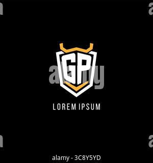Initial GP geometric shield esport logo monogram design style vector graphic Stock Vector