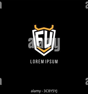 Initial FU geometric shield esport logo monogram design style vector graphic Stock Vector