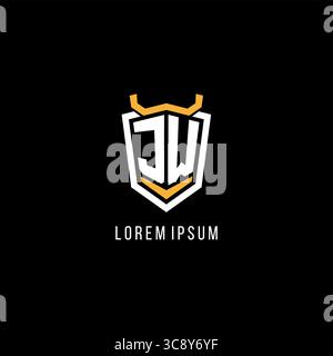 Initial JW geometric shield esport logo monogram design style vector graphic Stock Vector