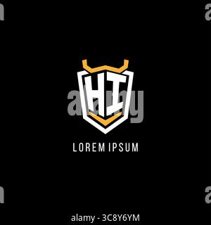 Initial HI geometric shield esport logo monogram design style vector graphic Stock Vector