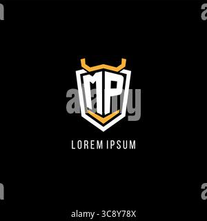 Initial MP geometric shield esport logo monogram design style vector graphic Stock Vector