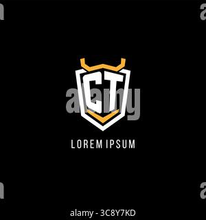Initial CT geometric shield esport logo monogram design style vector graphic Stock Vector