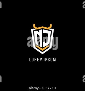Initial NJ geometric shield esport logo monogram design style vector graphic Stock Vector